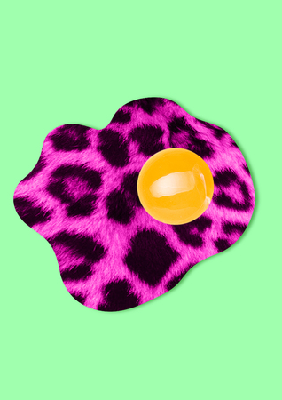 An alternative breakfest with wild nature. Egg fried or omelette with bright pink and black leopard...