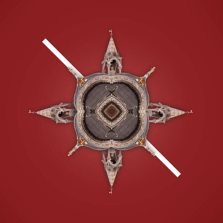 The modern abstract architecture on red