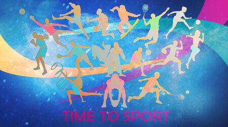 Creative collage of drawned silhouettes of sportsmen. Advertising, sport, healthy lifestyle, motion,...