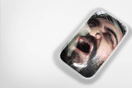 Dead. Human head as a goods in plastic box on white background, ecology concept. Were selling our...