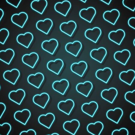 Card for Saint Valentines Day. Neon colored blue hearts on dark. Modern artwork, bright wallpaper, background, pattern for your device, design or advertisement. Romantic, love concept.の写真素材
