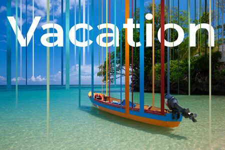 Art vision of travel concept - lines design on beautiful nature scenery for vacation. Modern artwork, contemporary art collage. Concept of travelling, trip, vacation, holidays, weekends.の写真素材