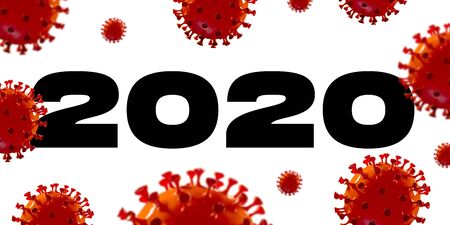 Model of COVID-19 in 2020 on white background, concept of pandemic spreading, virus 2020, medicine, healthcare. Worldwide epidemic, quarantine and isolation, protection, pevention. Copyspace.の写真素材