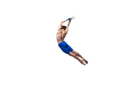 Avoide. Male modern ballet dancer, art contemp performance, blue and white combination of emotions....