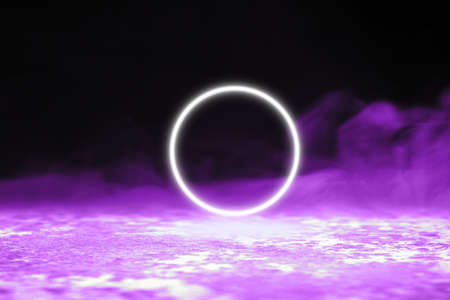 Lightning circle. Synth wave and retro wave, vaporwave futuristic aesthetics. Glowing neon style....