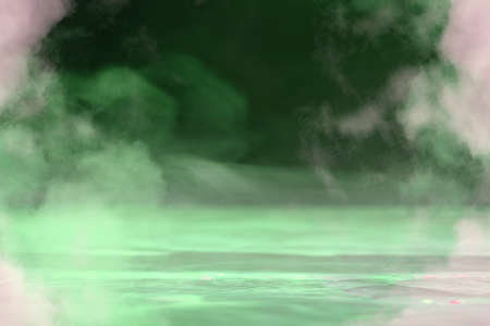 Colors. Synth wave and retro wave, vaporwave futuristic aesthetics. Glowing neon style. Horizontal wallpaper, background. Stylish flyer for ad, offer, bright colors and smoke neoned effect. Copyspace.の写真素材