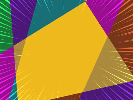 Comic book abstract template with rays and halftone. Humor effects on radial background. Illustration in magazine style, trendy colors. Copyspace for advertising or design. Dotted, geometric multicolored.の写真素材