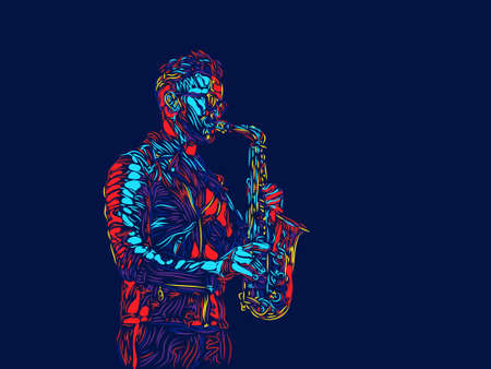 Jazz man. Singer, musician, artist man character. Abstract color illustration, line modern design....