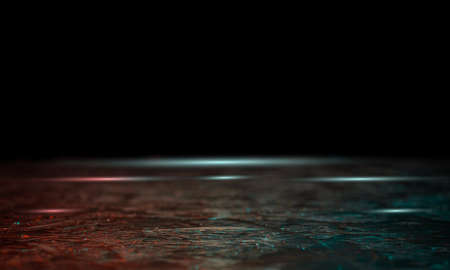 Reflection. Neoned lines futuristic aesthetics. Glowing neon futuristic style on smoked dark...