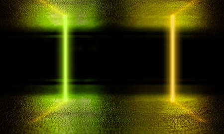Golden. Neoned lines futuristic aesthetics. Glowing neon futuristic style on smoked dark background....