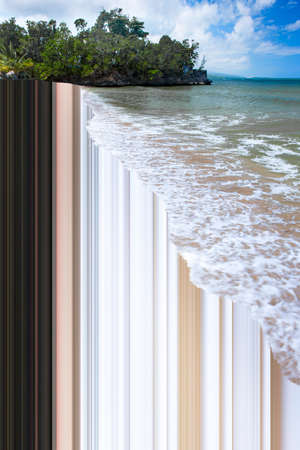 Beach. Art vision of travel concept - lines design on beautiful nature scenery for vacation. Modern...