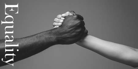 Support. African and caucasian hands gesturing on gray studio background. Tolerance and equality, unity, support, kindly coexistence together concept. Worldwide multiracial community. Flyer.の写真素材