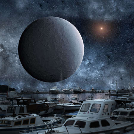 Modern design. Contemporary art collage. Concept of cosmos, outer space, imagination, inspiration