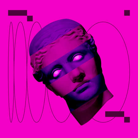 Modern conceptual artwork with ancient statue. Contemporary art collage.の写真素材