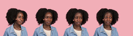 African-american woman portrait isolated on pink studio background with copyspace