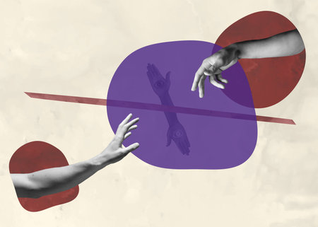 Contemporary art collage, modern design. Aesthetic of hands. Trendy colors.の写真素材