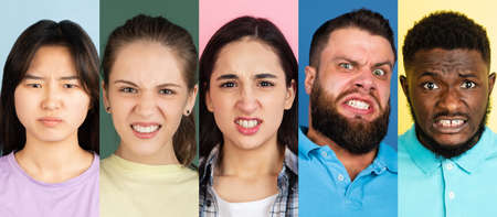 Portraits of group of people on multicolored background, collage.の写真素材