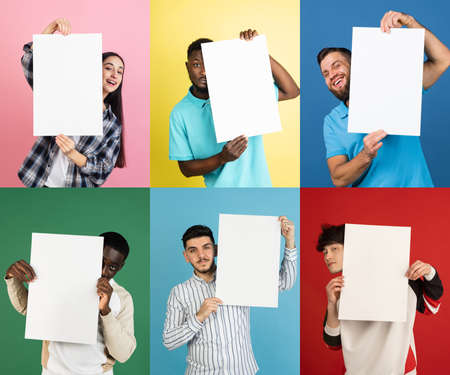 Portraits of group of people on multicolored background, collage.の写真素材