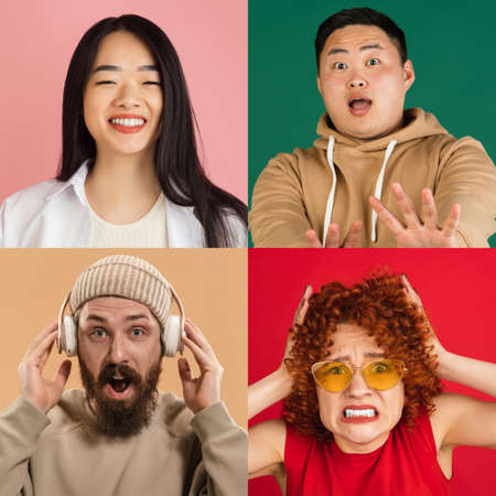 Portraits of group of people on multicolored background, collage.の写真素材