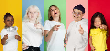 Portraits of group of people on multicolored background, collage.の写真素材