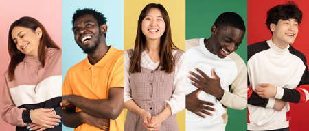 Portraits of group of people on multicolored background, collage.の写真素材