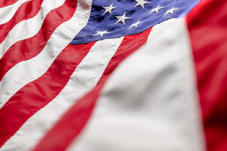 Close-up American national flag. Memorial Day, Labour Day, Independence Day public holidays.