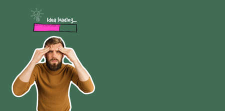 Loading new idea with brainstorming concept. Head with new idea. art collage.