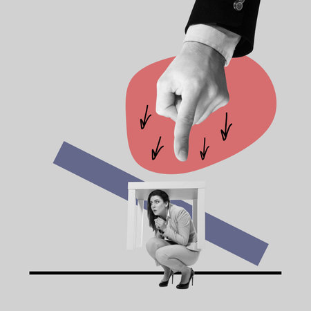 Angry abstract boss pointing by finger on the manager.の写真素材