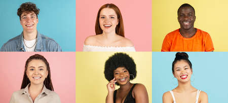 Portraits of group of people on multicolored background, collage.の写真素材