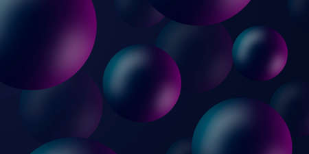 Dynamic bouncing balls and copy space for text. Dark blue background with pink neon light. Platform,...