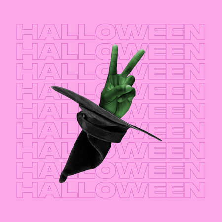 Contemporary art collage. Idea, inspiration, fashion. Holiday, festive traditions concept. Night of fearの写真素材