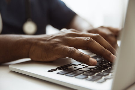 Close-up hands of doctor, therapeutic or medical advisor supporting and care about pacient. Concept of healthcare, care and medicine.の写真素材