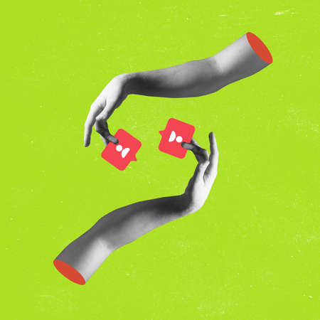 Hands aesthetic on bright background, artwork. Concept of human relation, community, togetherness,...