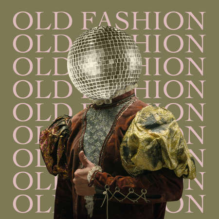 Model like medieval royalty person in vintage clothing. Concept of comparison of eras, artwork, renaissance, baroque style. Creative collage. Surrealismの写真素材