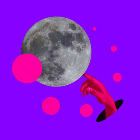 Contemporary art collage, modern design. Aesthetic of hands. Trendy vibrant neon colors.の写真素材