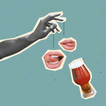 Contemporary art collage and modern design. Festival mood. Beer party. Concept of idea, inspiration, creativity and art.の写真素材