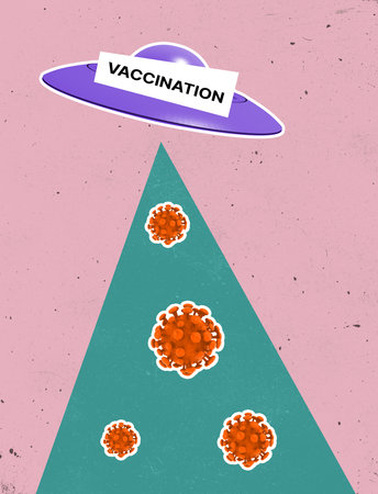 Save the world, humanity, population of the planet from virus Modern design, contemporary art collage. Health care, vaccination conceptの写真素材