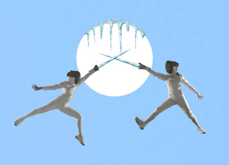 Modern design, contemporary art collage. Inspiration, idea, trendy urban magazine style. Duel of two...