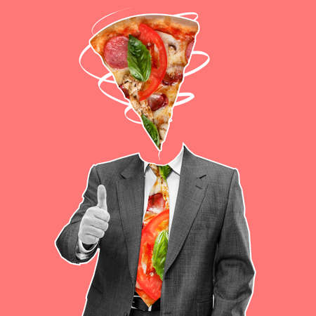 Contemporary art collage. Inspiration, idea, trendy urban magazine style. Man in business suit with...