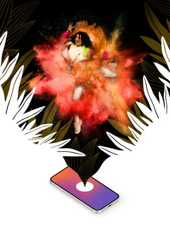 Contemporary art collage. Inspiration, idea, magazine style. Sport. Professional female athlete,...