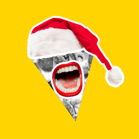 Contemporary art collage, design for greeting card, poster. Concept of holidays, party, 2022 New Year and Merry Christmasの写真素材