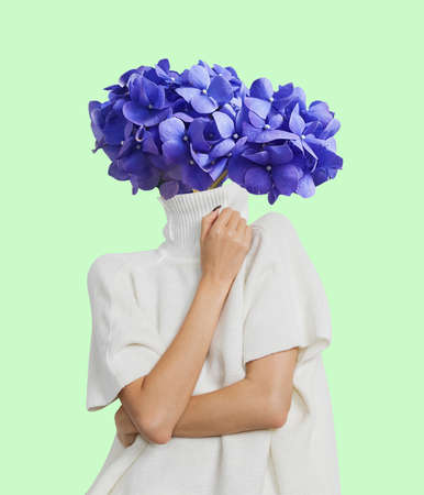 Contemporary art collage, modern design. Retro style. Female body headed by blooming flowers. Surrealismの写真素材