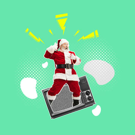 Contemporary art collage, modern design. Happy New Year greeting card. Concept of Christmas, 2022...