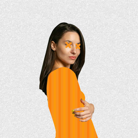 Contemporary colorful and conceptual bright art collage. Modern design. Ideas, inspiration, fashion and human emotions conceptの写真素材