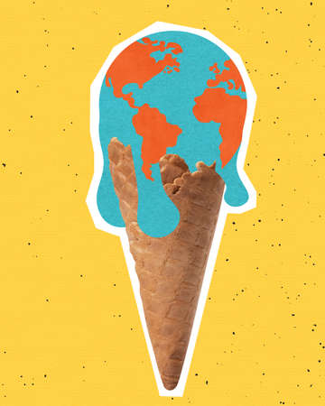 Contemporary art collage. Idea, inspiration, environment, care, global warming. Planet Earth like...