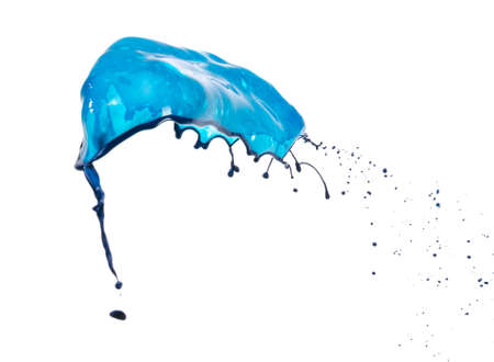 Splashes of blue, navy color paint isolated on white background with copy space for ad, text, design