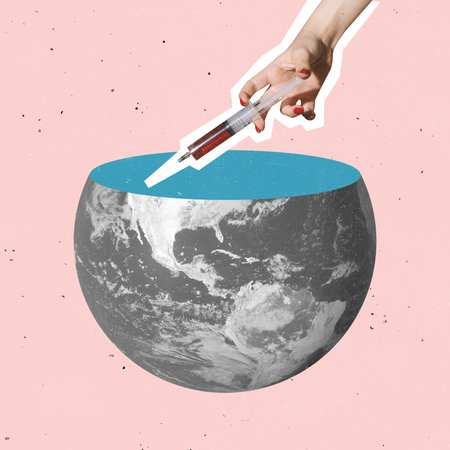 Contemporary art collage, modern creative design. Idea, inspiration, saving environment, ecology, eco, social issuesの写真素材