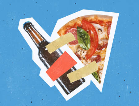 Modern design, contemporary art collage. Inspiration, idea, trendy urban magazine style. Beer and...