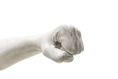 Human hand painted white gesturing isolated on white studio background. Concept of human relation, symbolism, culture and historyの写真素材