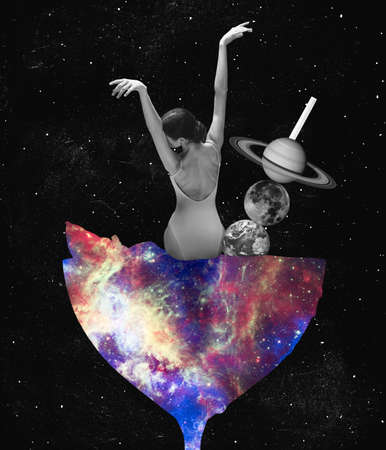 Conceptual creative artwork. Ideas, inspirations, imagintaions. Surrealism. Concept of astronautics, dreams, astronomy, art, Day of Human Space Flightの写真素材